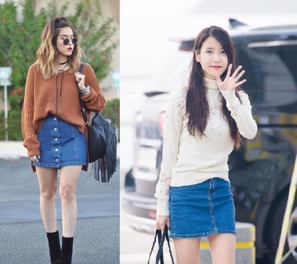 set đồ chân váy Jean với áo sweater chưa bao giờ bị coi là lỗi thời hay gây cảm giác nhàm chán