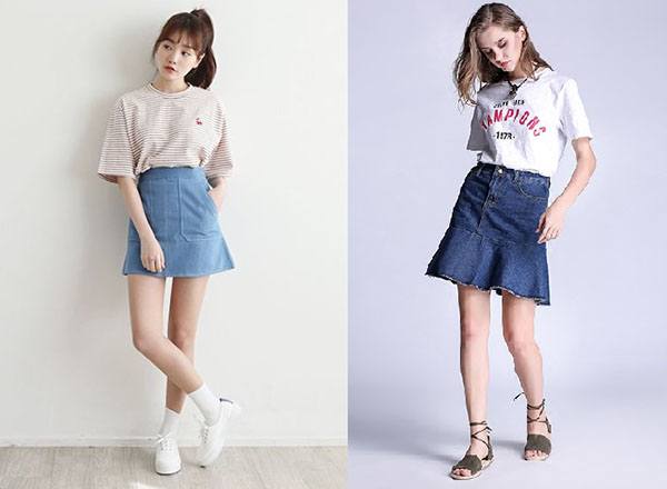 Áo phông và chân váy Jeans là phong cách thời trang tối giản mà không hề nhàm chán