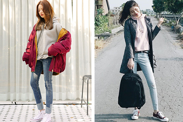 Giày thể thao kết hợp quần jean ống bó