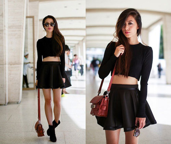 Chân váy đen và áo crop-top