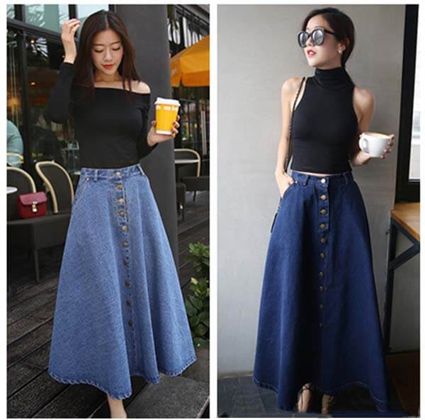 Chân váy dài vintage có cúc mang lại cảm giác nữ tính và sang trọng