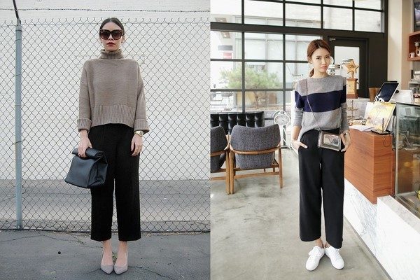 Quần culottes và áo len