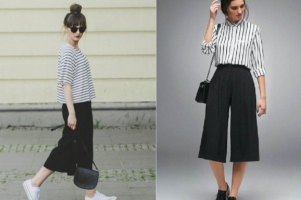 Quần culottes và áo kẻ sọc