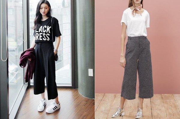 Phối quần culottes với áo thun