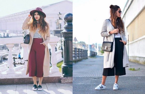 Quần culottes và áo khoác dài